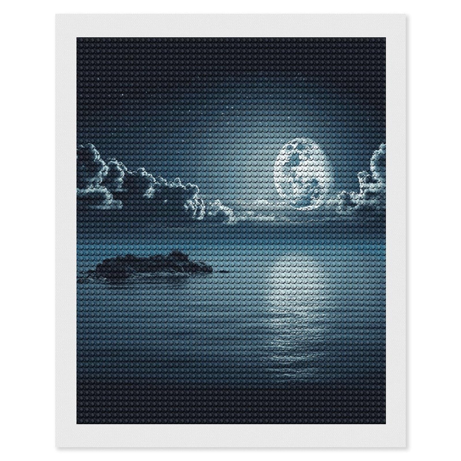 JTREHY Moon Ocean Landscape Diamond Art Kits Personalized DIY Round Diamond Painting Kits for Beginner Full Drill Diamonds Dots Paintings for Adults Gem Art Crafts Home Decor