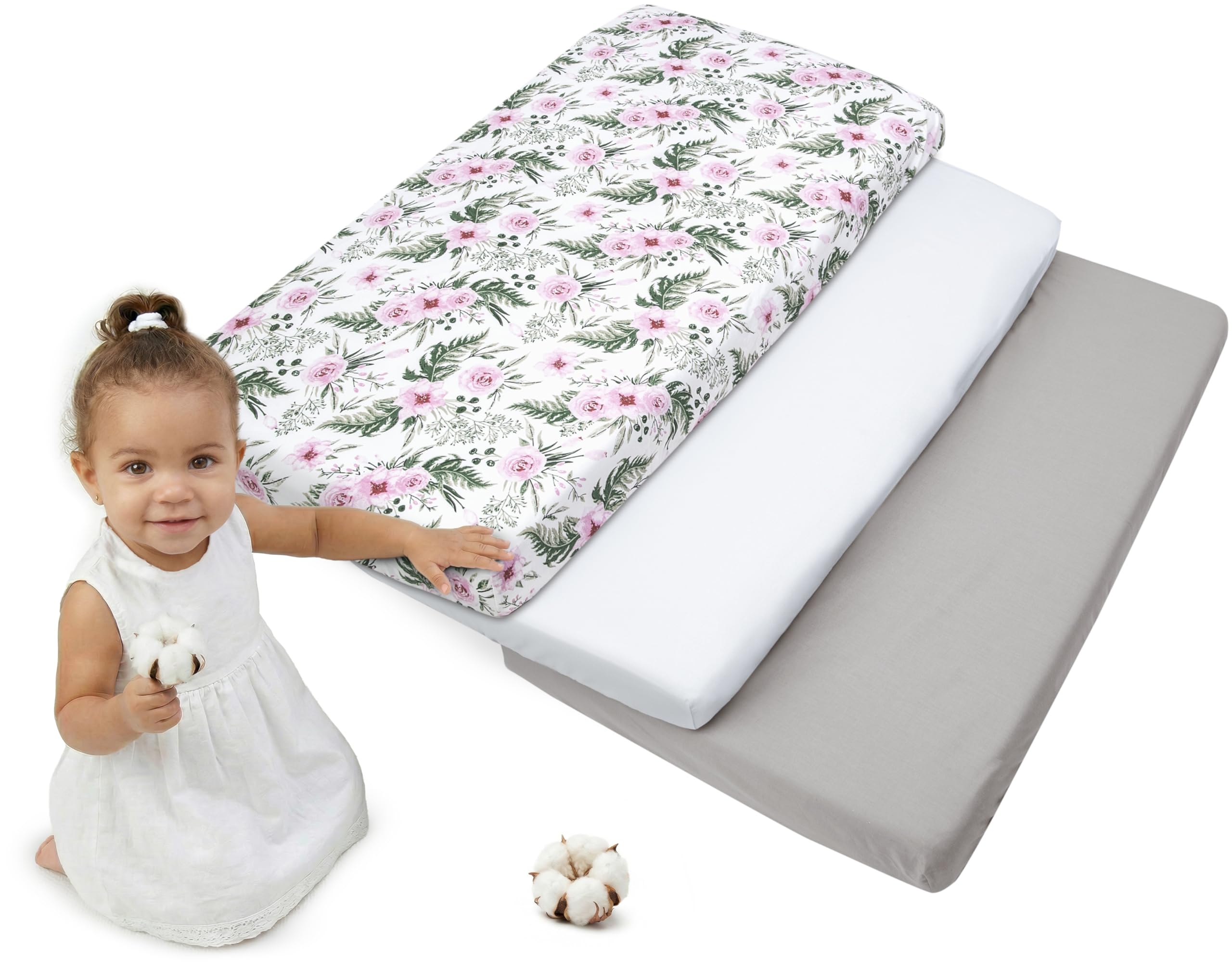 Medi Partners Sabana Bajera Cuna 60x120 Set de 3-100% Algodon Sabanas de Algodón Bebe Ropa de Cama para Bebés Dormir Cuna Fitted Bed Sheet Protector (Safari-Blanco-Gris) — view 26