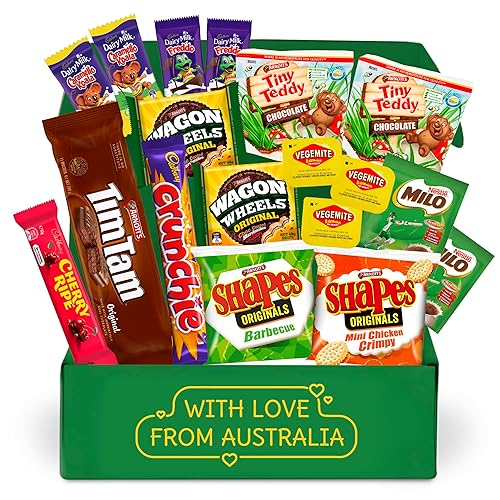 Caja de regalo de aperitivos australianos 16 unidades Los mejores productos australianos de dulces y alimentos repletos de clásicos australianos