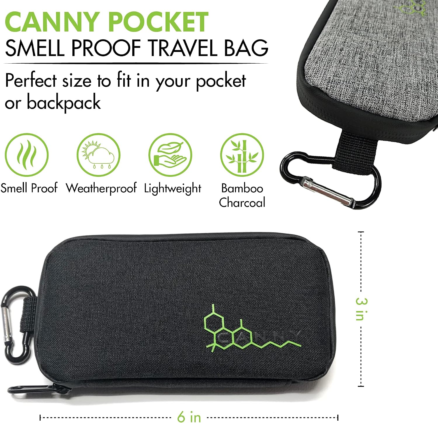 CANNY Pocket Smell Proof Bag – Pocket Size Odor Eliminating Travel Pouch. Odorless Container– Medicinal Stash Case with Activated Carbon and Bamboo Charcoal Stashbox