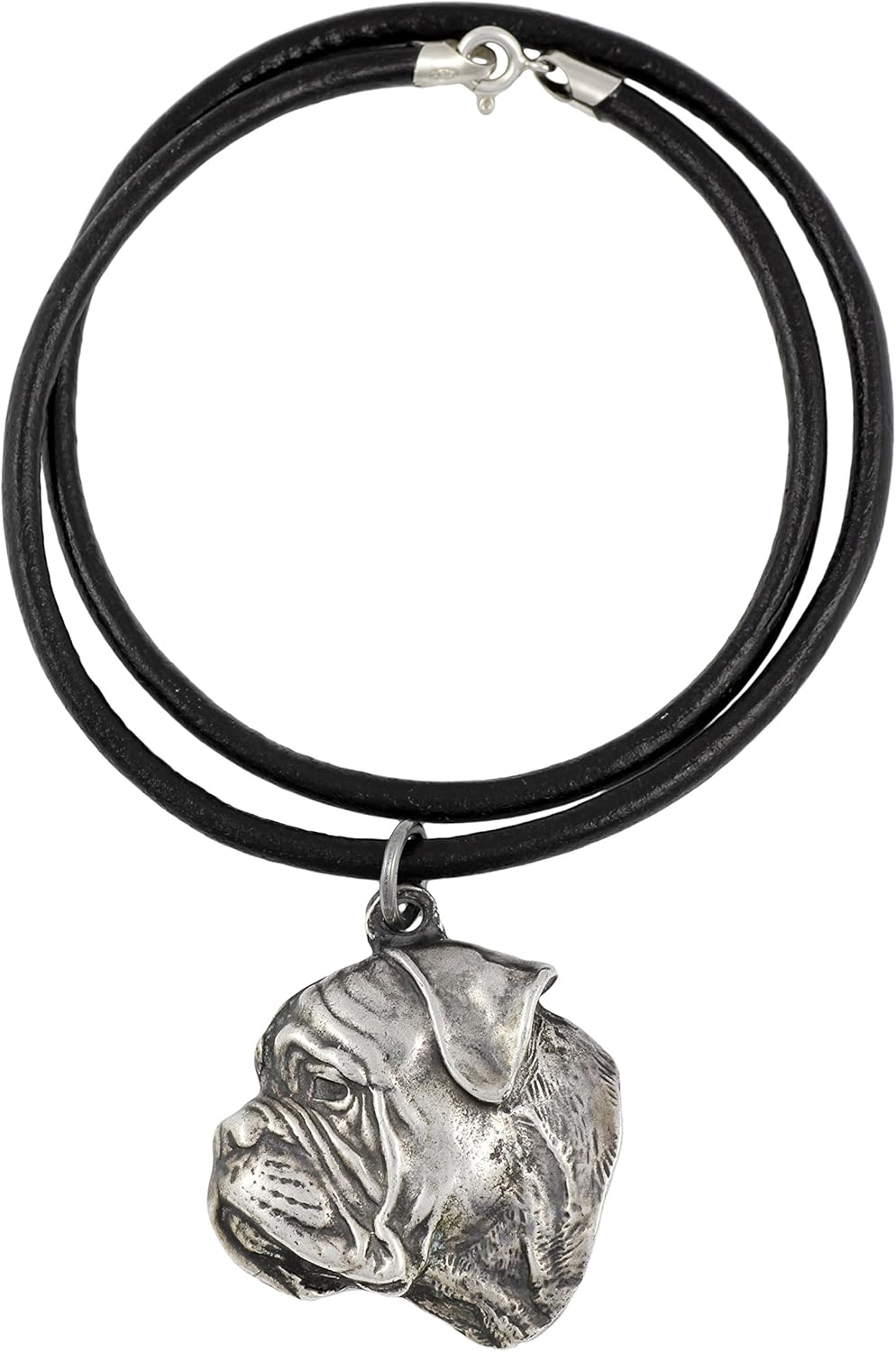 Art-Dog Silver-Plated Dog Pendant on a Leather Strap - Dog Necklace from ArtDog Collection – Silver Dog Necklaces for Men and Women – Dog Breeds Jewelry – Bullmastiff