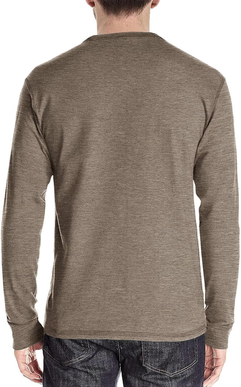 Men Henley Shirt Long Sleeve Lightweight Casual T-Shirts Tops Tees 3 Button Cotton Classic Blend with Pocket Khaki - Image 2