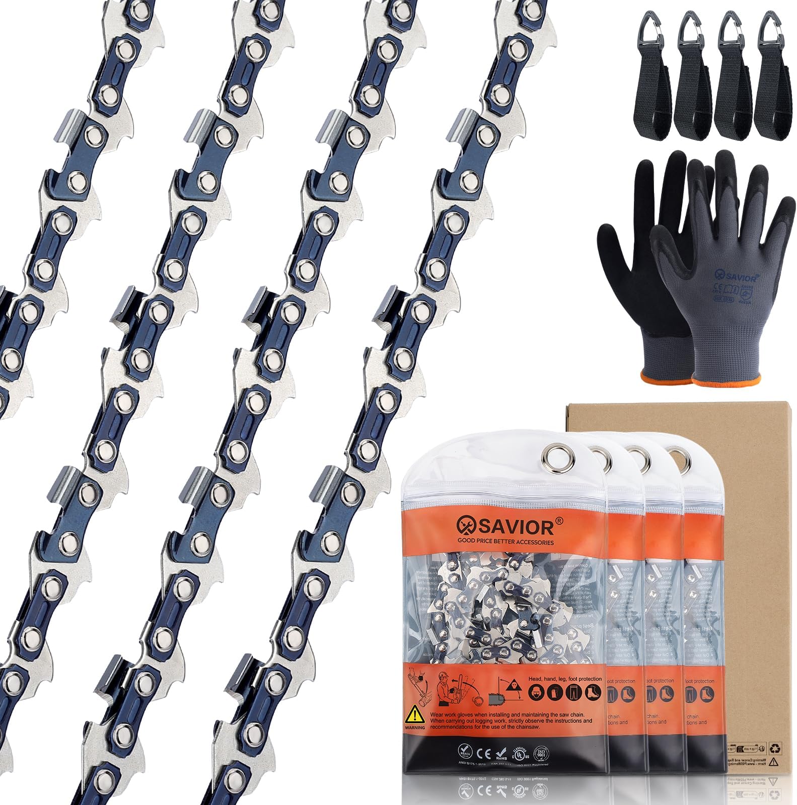 Savior 6 Inch Chainsaw Chain 3/8" LP Pitch .043" Gauge, 28 Drive Links Fits Milwaukee 2527-20 M12 Fuel Craftsman CMCCSL621D1 Remington Branch Wizard 6" Pole Saws & Chainsaws - R28 (4 Chains)