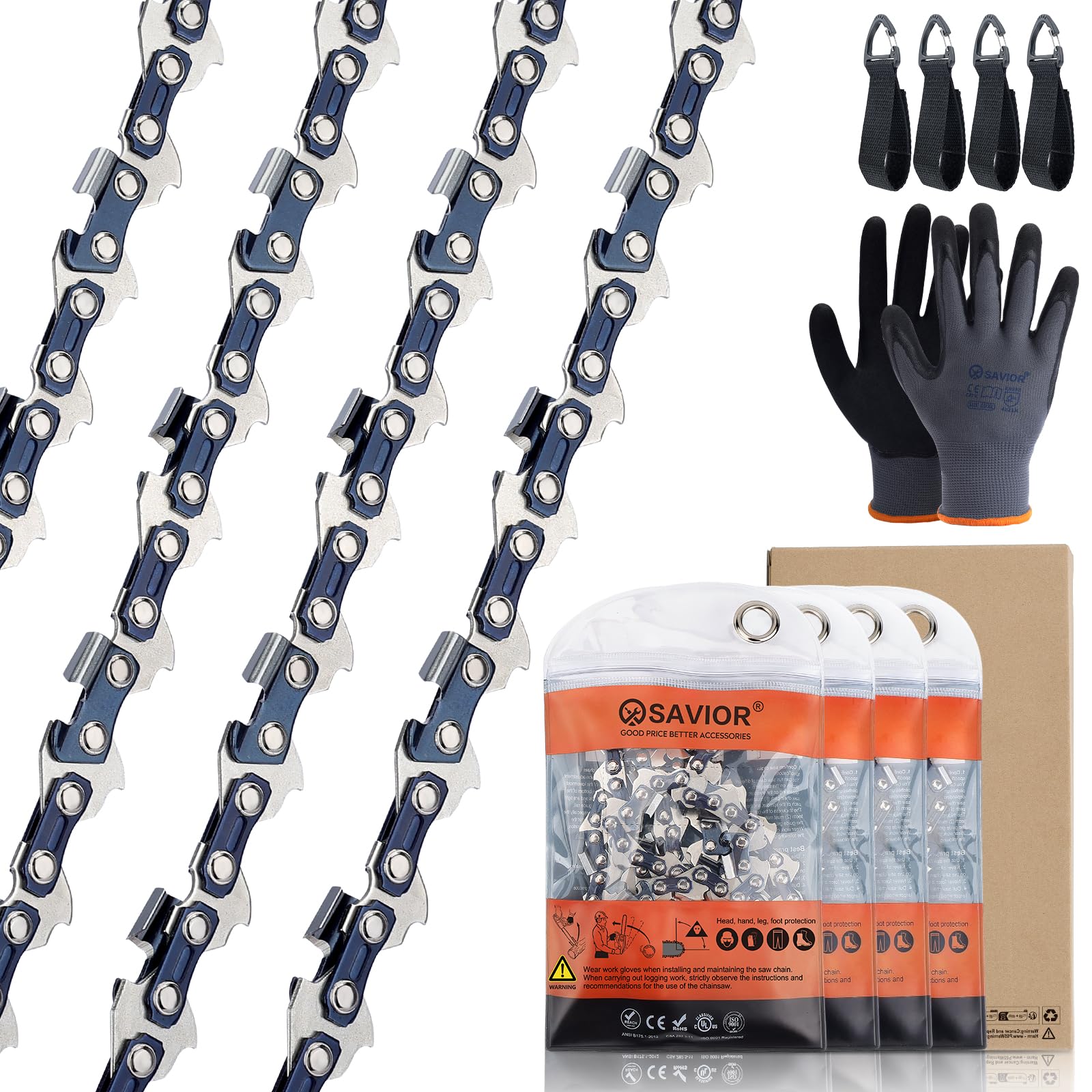 Savior 6 Inch Chainsaw Chain 3/8" LP Pitch .043" Gauge, 28 Drive Links Fits Milwaukee 2527-20 M12 Fuel Craftsman CMCCSL621D1 Remington Branch Wizard 6" Pole Saws & Chainsaws - R28 (4 Chains)