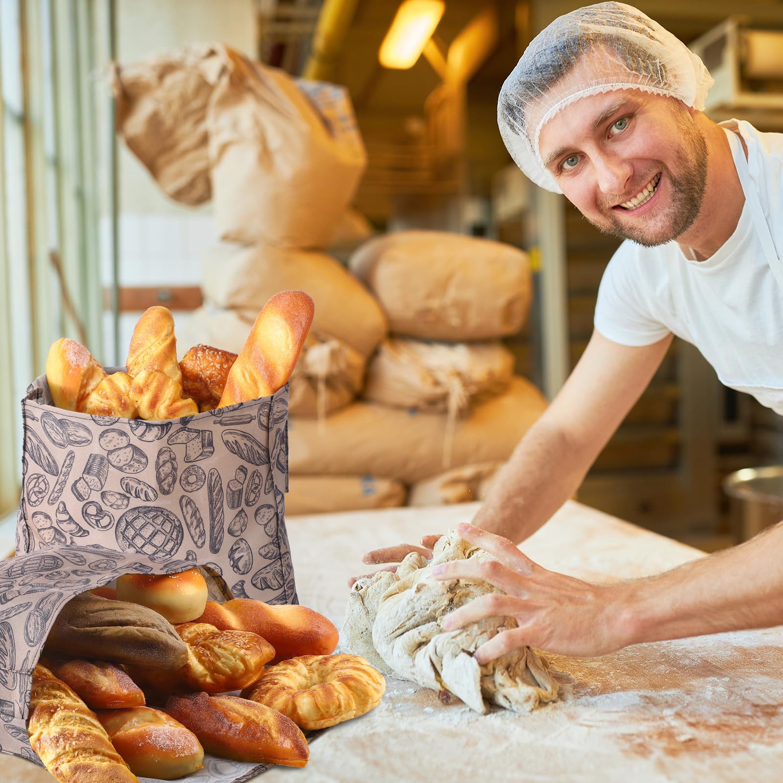 Set mit 2 Größen Bienenwachs-Brotbeutel für Sauerteig, hausgemachte, wiederverwendbare Brotbeutel, Leinen-Aufbewahrungstasche mit verbesserter Bienenwachs-Beschichtung, Lebensmittelverpackungen für