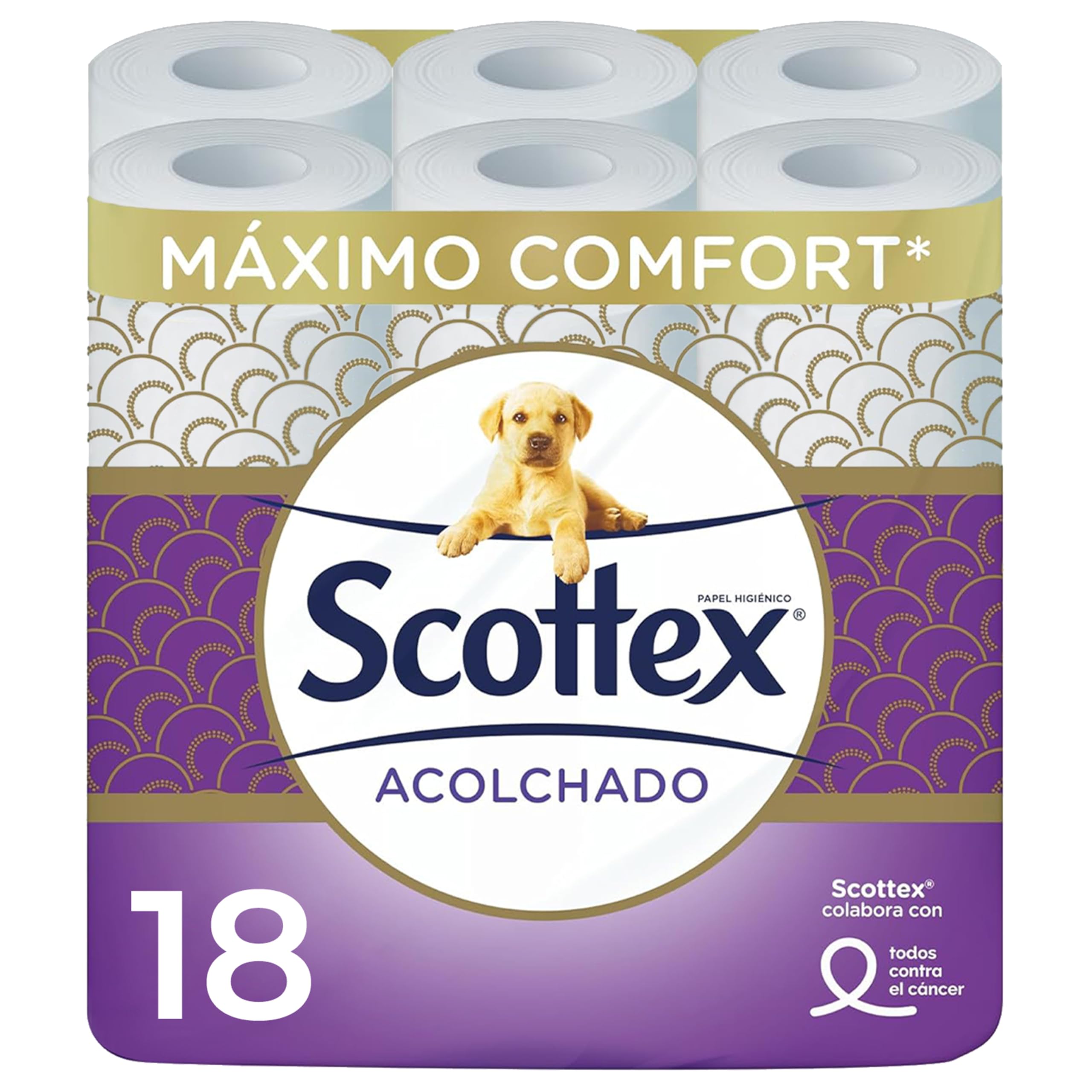 Scottex® - Papel higiénico acolchado de 18 rollos, ultra cómodo y suave, embalaje 100% reciclable