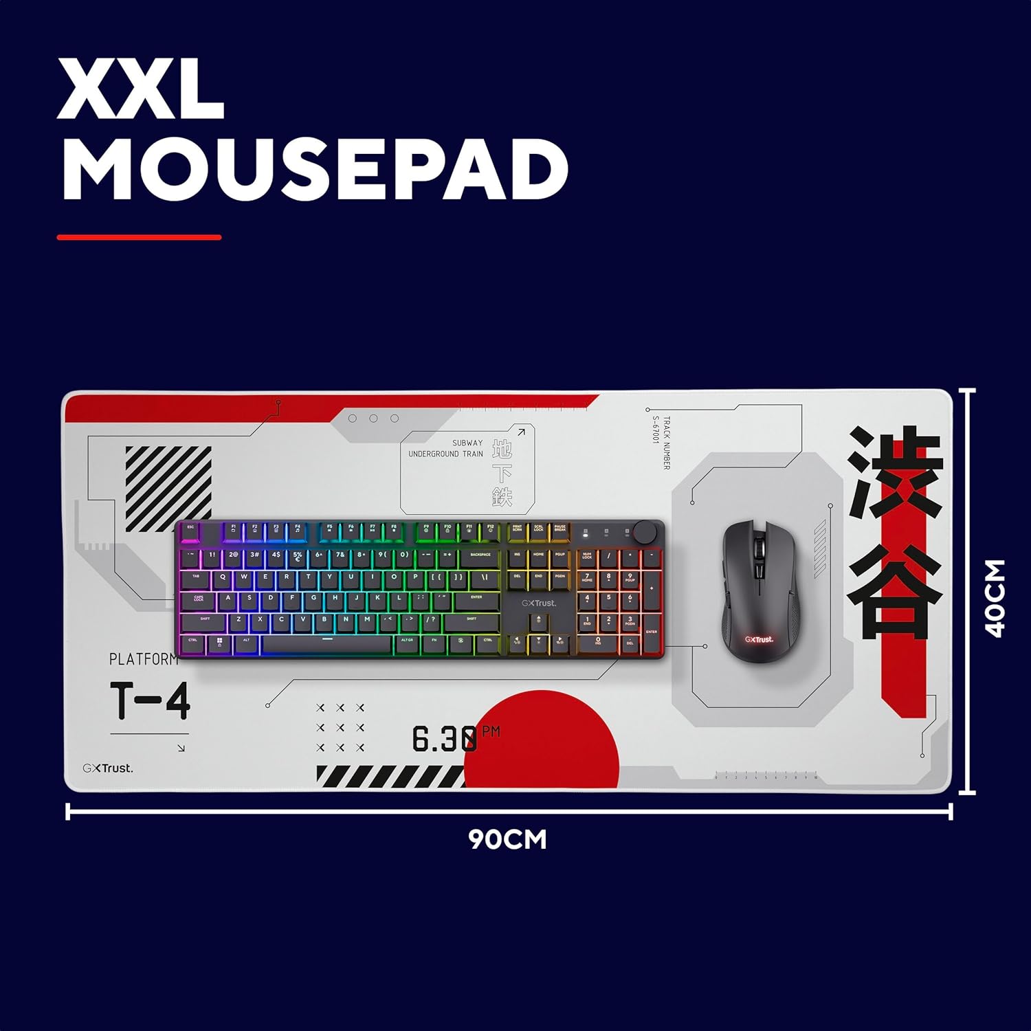 GXTrust 759 Alfombrilla Ratón Gaming XXL Japón Blanco, Desk Pad 900×400 mm con Bordes Cosidos para Escritorio, Superficie de Textura Optimizada, Base Antideslizante, Japan Tokyo Anime Manga Kyoto 3