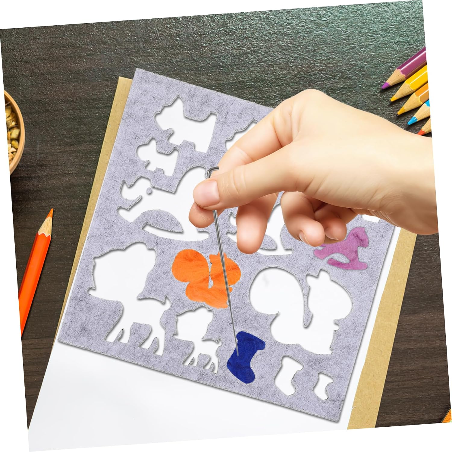 Gogogmee Needle Felting Tool Felt Wool Starter Kit for Boy Girl Felting Template Stencil DIY Craft Stencils