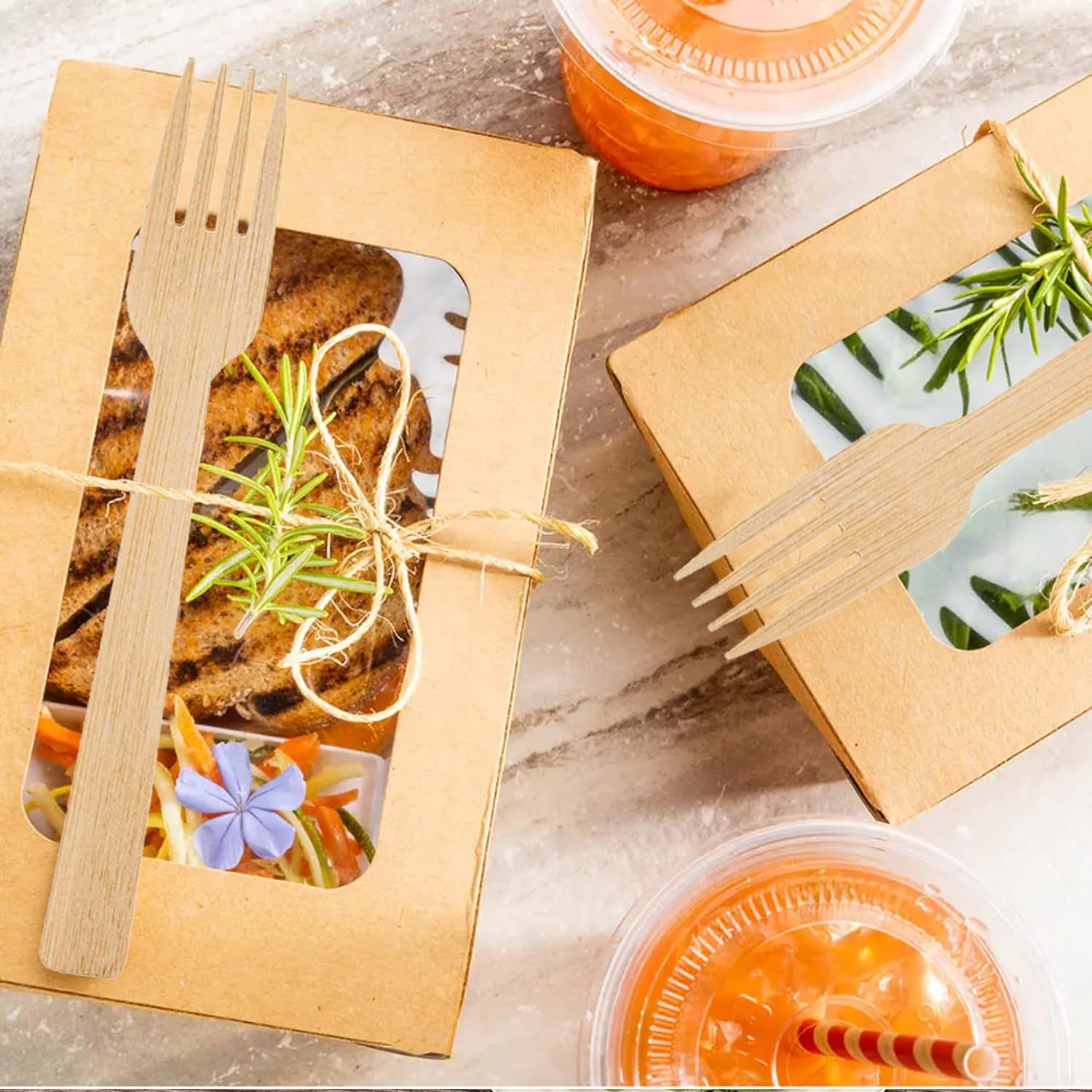 Boobam Econatural Products Bamboo Utensils – Natural Disposable Wooden Cutlery for Party, Eating, Camping, Picnic, Wedding, Compostable Silverware, Individually Wrapped Spoons, Forks, Knives – 50 Sets