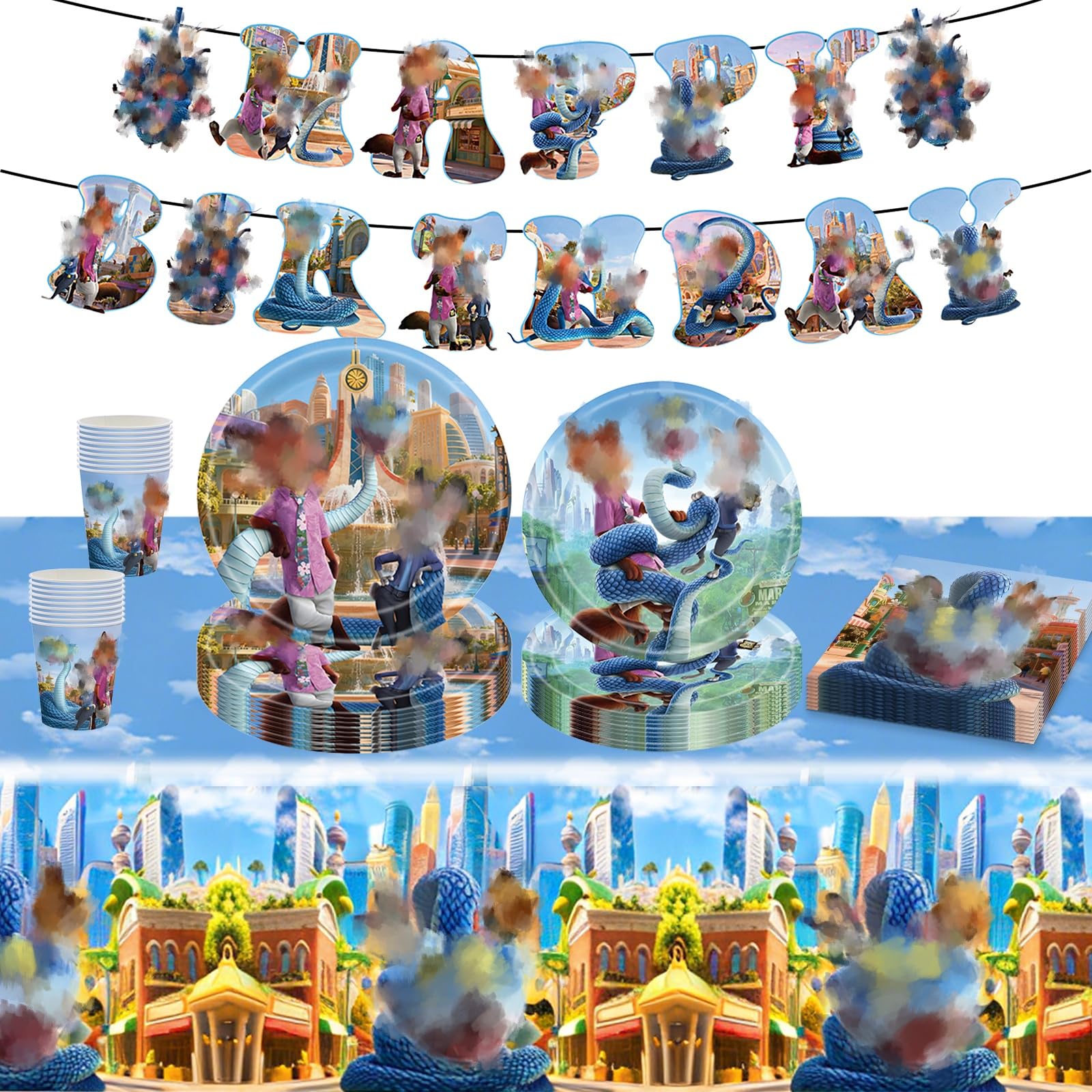 Birthday Decoration Set, 52 Pieces Anime Birthday Decorations with Banner, Napkins, Plates, Tablecloth for Birthday Party Decoration
