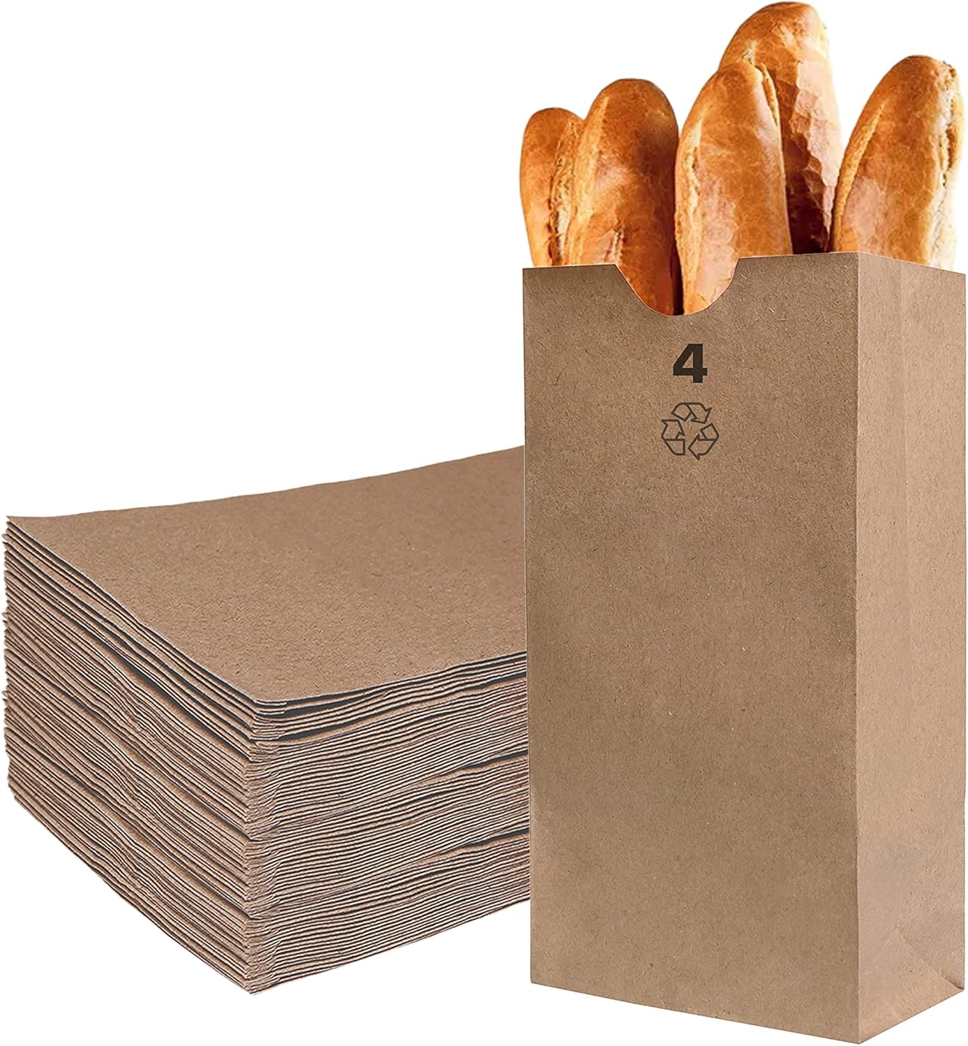 Brown Kraft Paper Bag (4 lb) Small - Paper Lunch Bags, Small Snacks, Gift Bags, Grocery, Merchandise, Party Bags (4 7/8 x 3 x 10 in.) (4 Pound Capacity) by EcoQuality (200)