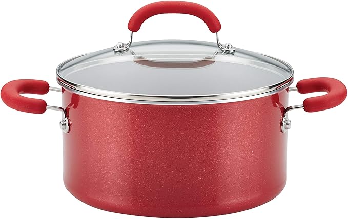 Rachael Ray Create Delicious Nonstick Stock Pot/Stockpot with Lid - 6 Quart, Red