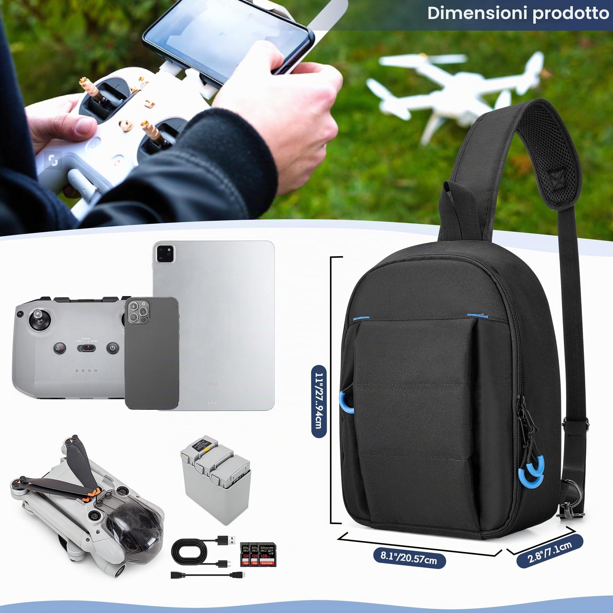 PGmoon Custodia per Il Trasporto Compatibile con DJI Mini 3/Mini 4 Pro/DJI Neo Fly More Combo, Borsa a Tracolla con Tasche Multiple per Drone da Viaggio e Controller RC, Hub di Ricarica, Batterie