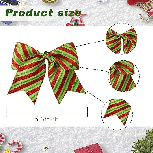 Miniatura 16 de DIYDEC 12 lazos de Navidad decorativos de 6.3 pulgadas, lazos grandes de corona de Navidad, lazos de árbol de Navidad rojo y verde, lazos