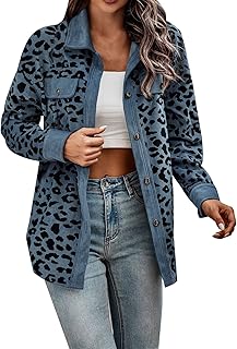 Ropa de mujer Camisas de manga larga con botones para mujer, camisas de pana de gran tamaño con estampado de leopardo, mangas largas, chaquetas, abrigos con bolsillos para mujer, abrigo de