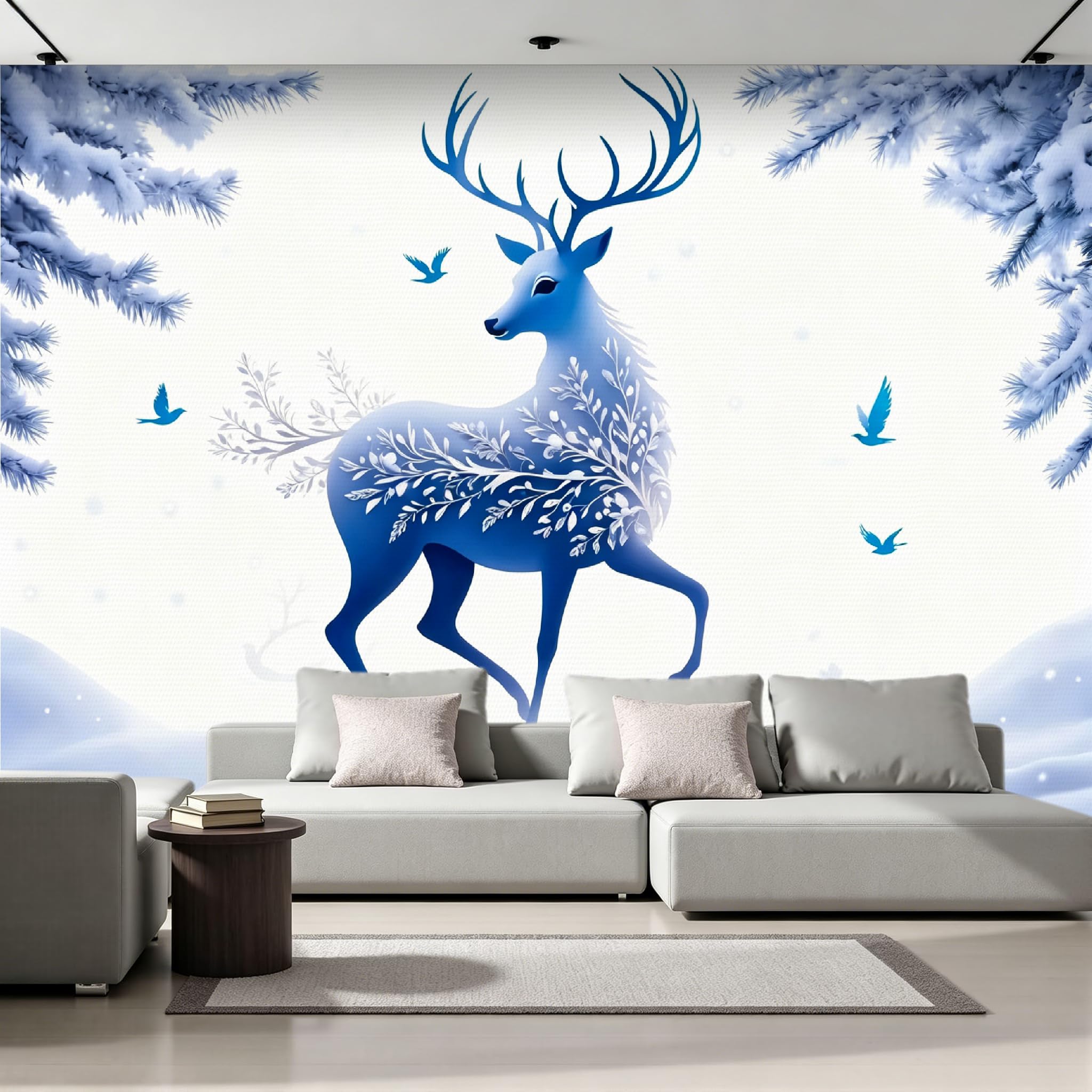 Papier peint intissé cerf forêt de neige F-316, tapisserie photo XXL haut de gamme