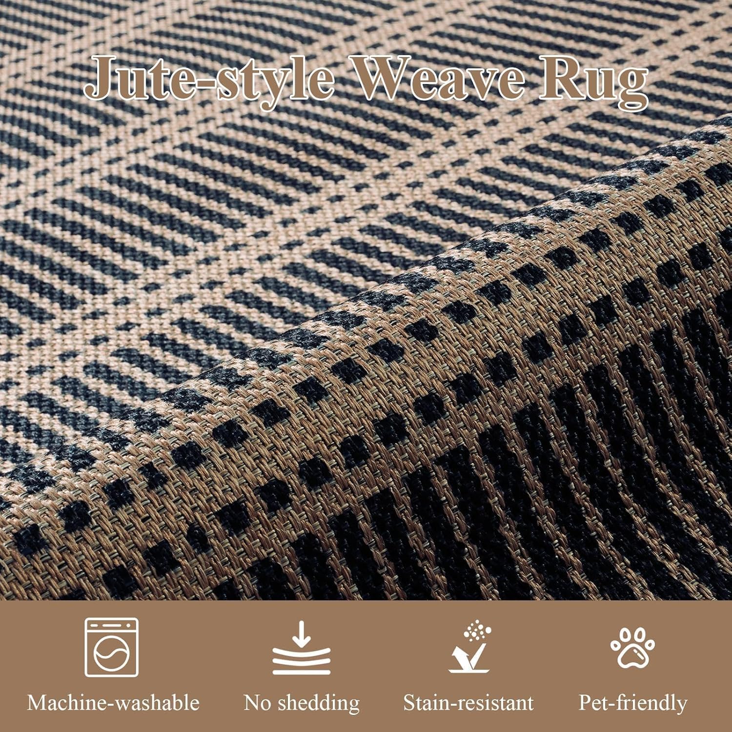 LIVEBOX Easy Jute Indoor Outdoor Rug 3x5 Front Porch, Black Striped Washable Outdoor Rugs for Entryway Living Room, Non Slip Rug Geometric Carpet Door Mat for Entry Front Door, Patio, Kitchen, Bedroom