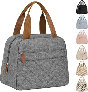 ELONGRIVER Insulated Lunch Bag for Women, Portable Lunch Box Adults | Lightweight Reusable Lunch Tote Cooler Bags, Front Zipper Pocket Lunchbox for Work School Picnic Travel, Gray, Large