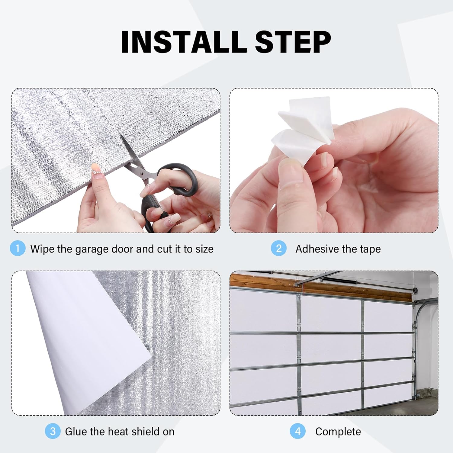 Frienda Garage Door Insulation Set 24 x 48 Inch White Foam Core Insulation Panels Reflective Aluminum Radiant Barrier Thermal Shield with Adhesive Tape for Greenhouse Attics Walls(24 Pcs)