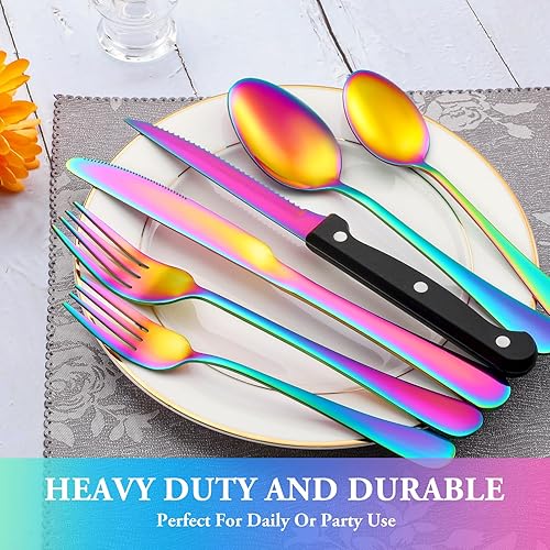 Miniatura 41 de Juego de cubiertos de 24 piezas, servicio para 4, de acero inoxidable, pulidos con espejo, juego de vajilla para comer, incluye juego de tenedor