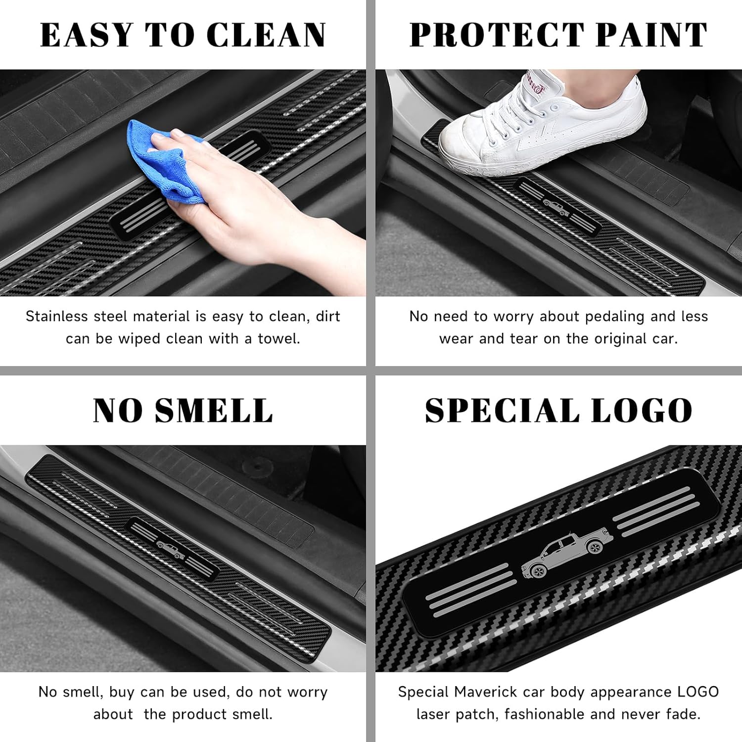 4PCS Car Door Edge Guards Door Sill Protector for Ford 2022-2025 2026 Maverick Accessories Stainless Steel Material Car Door Threshold Protection (Carbon Fiber Texture)