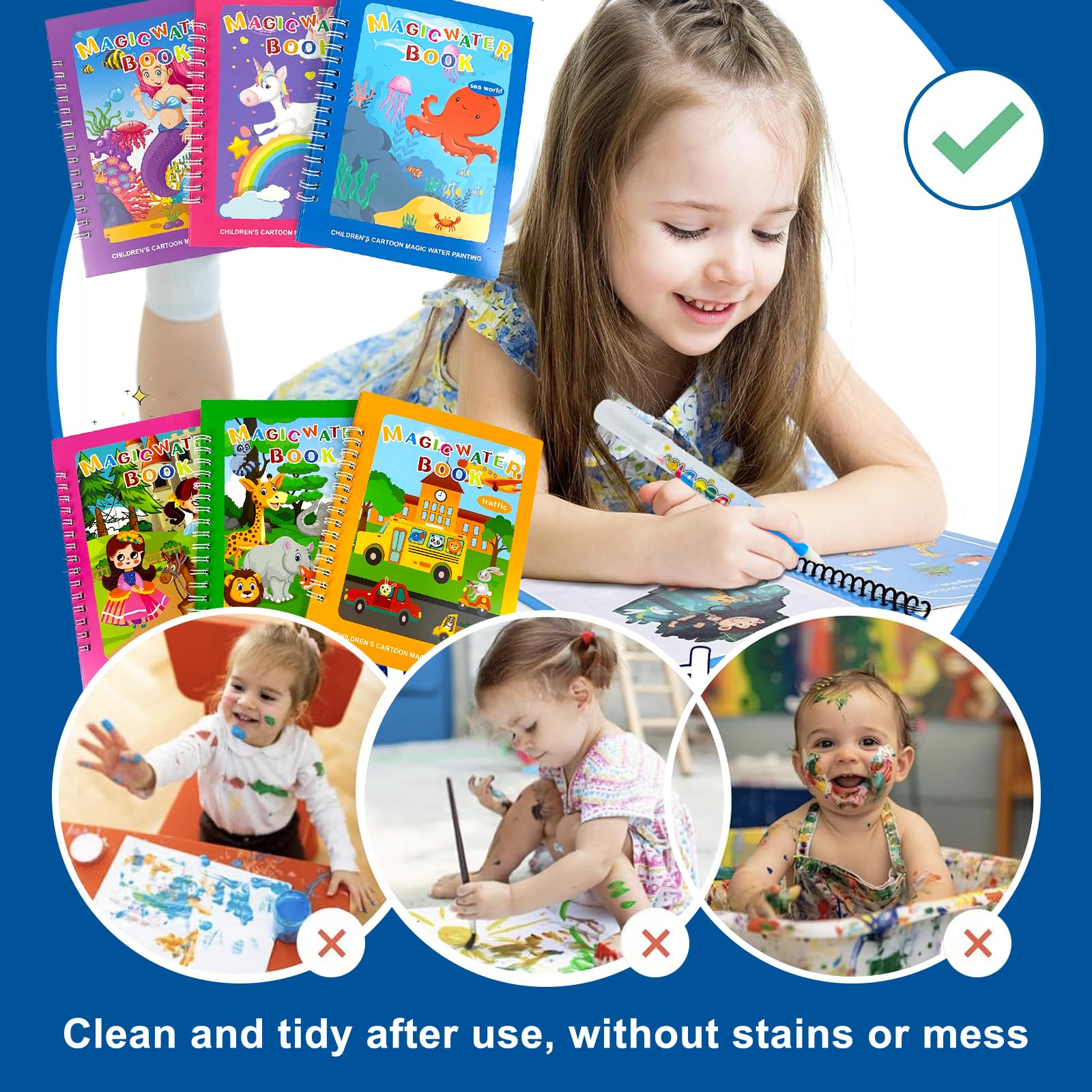 EcoJozon Libro Magico Da Colorare Ad Acqua, 3 Libri Da Colorare Con Acqua Riutilizzabili Con 3 Penne, Water Magic Book Regalo Educativo Bambini 2-6 Anni - Giochi e Prodotti per l'Età Evolutiva