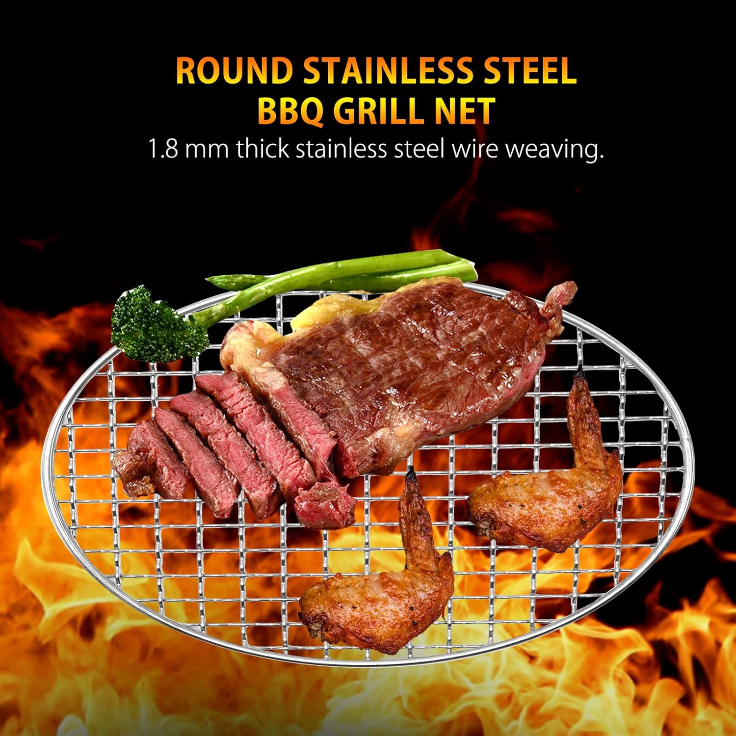 UOIENRT Multi-Purpose Round BBQ Grill Net, Stainless Steel Barbecue Grill Grid for Camping, Cooking Beef, Chicken, Vegetables (20cm)