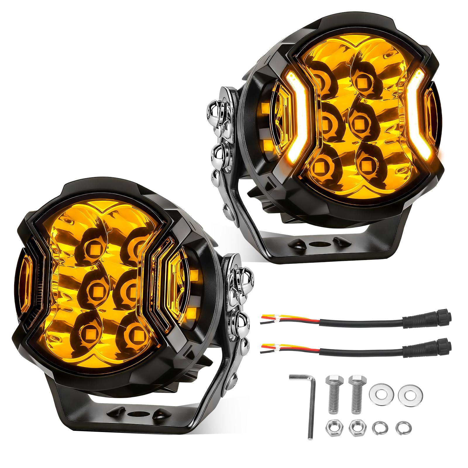 Chelhead 3 Zoll LED Arbeitsscheinwerfer gelb mit DRL,IP68 Wasserdicht | 108W LED Spotlicht mit gelbem DRL, IP68 geschützt und geeignet für 12V-24V LKW, Pickup, SUV und Offroad-Fahrzeuge