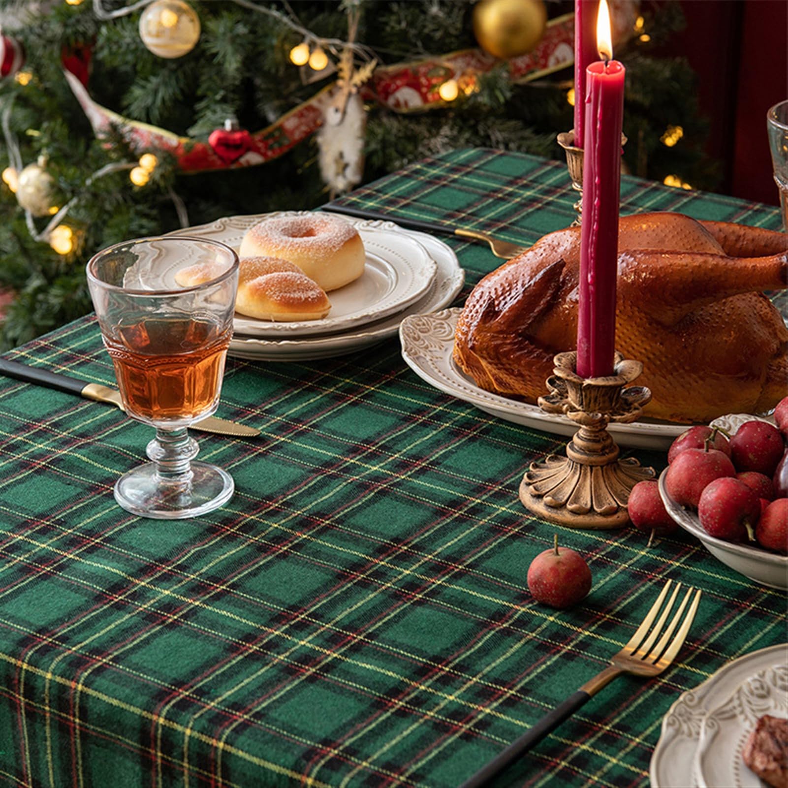 Weihnachtliche Tischdecke 140x220 Cm – Rot, Kariert, Waschbar Für Party & Festtagsdeko
