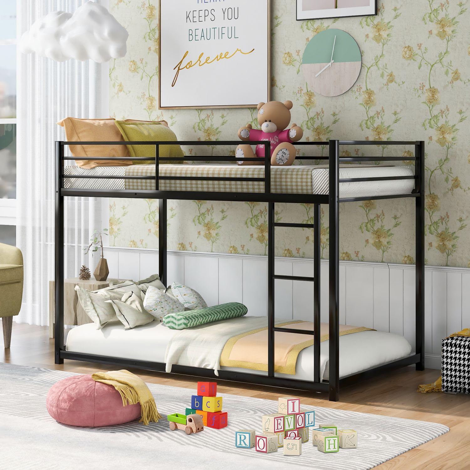 INCLAKE Twin Over Twin Bunk Bed, Heavy Duty Metal Bunk Bed