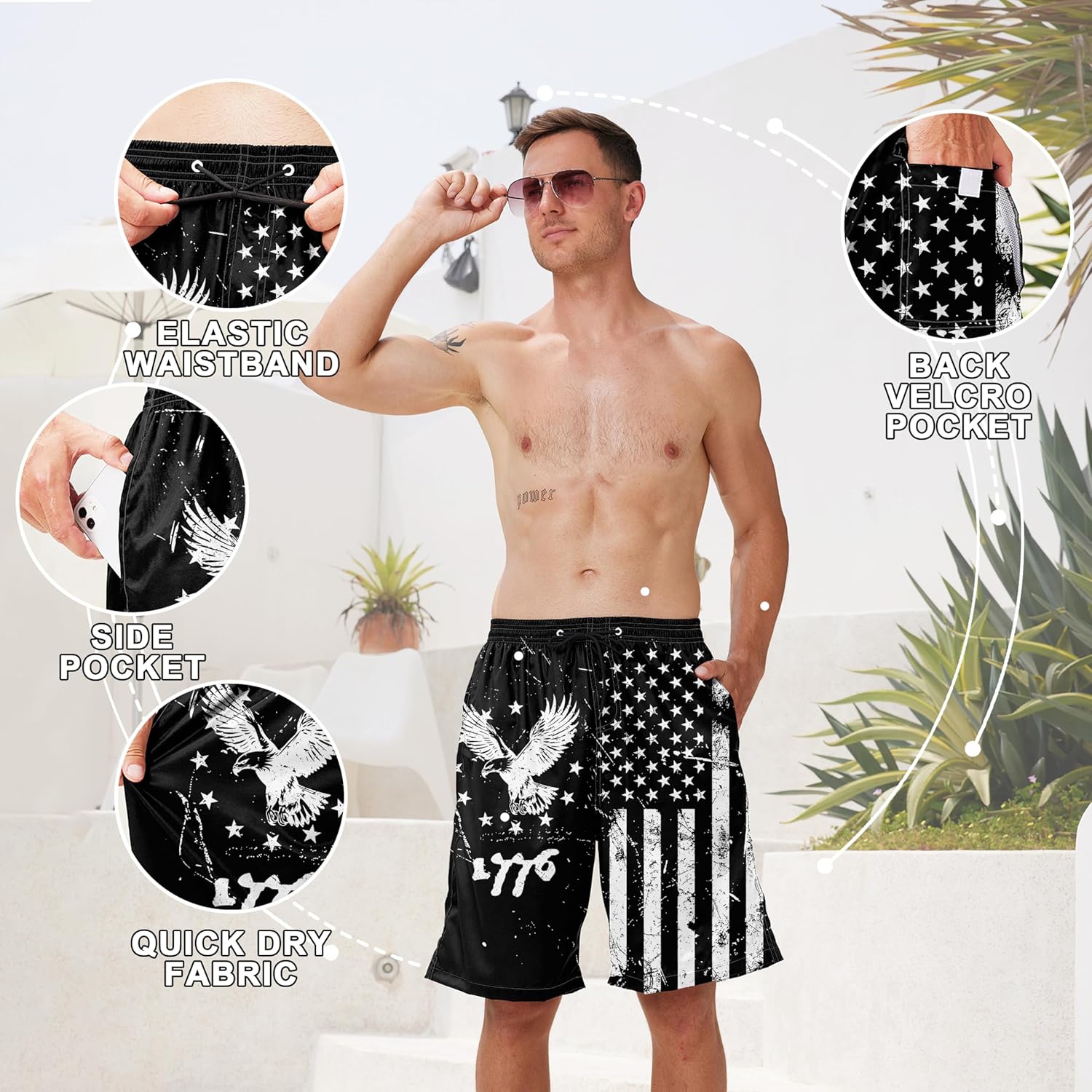 FT FENTENG Mens Swim Trunks Quick Dry Board Shorts with Mesh Lining, Breathable Surf Beach Shorts Swimwear Bathing Suits - Image 3