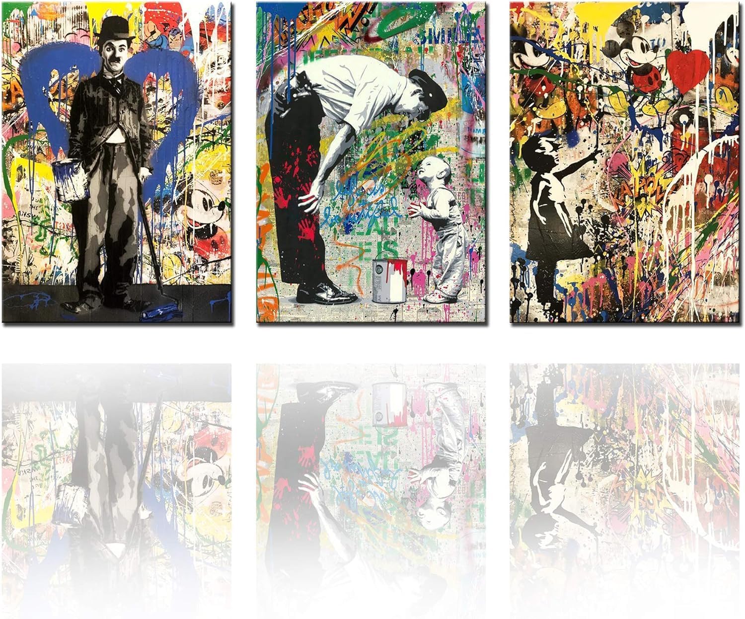 BPA® 3 Pcs Large Wall Art Banksy Pictures Street Paintings in Brick Lane Artwork Canvas Home Decor (60x28 inch)