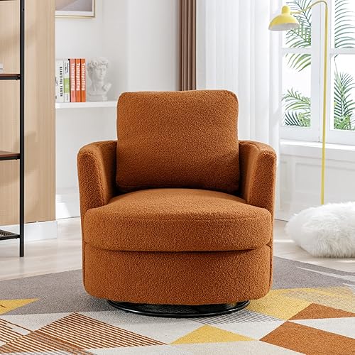 Miniatura 22 de Silla giratoria decorativa, sillas giratorias redondas de felpilla de 31.9 pulgadas de ancho para sala de estar, cómoda y moderna silla giratoria de