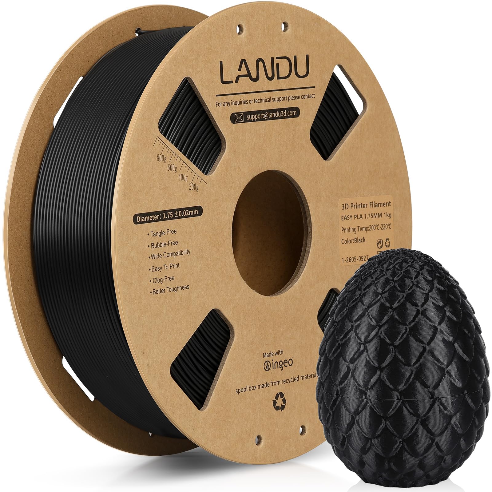 LANDU PLA Filament 1.75mm Black 1KG, 3D Printer Filament 1kg Cardboard Spool(2.2lbs), Dimensional Accuracy +/- 0.02mm, Neatly Wound PLA 3D Printing Filament Fits for Most FDM 3D Printers, Black PLA-image-25