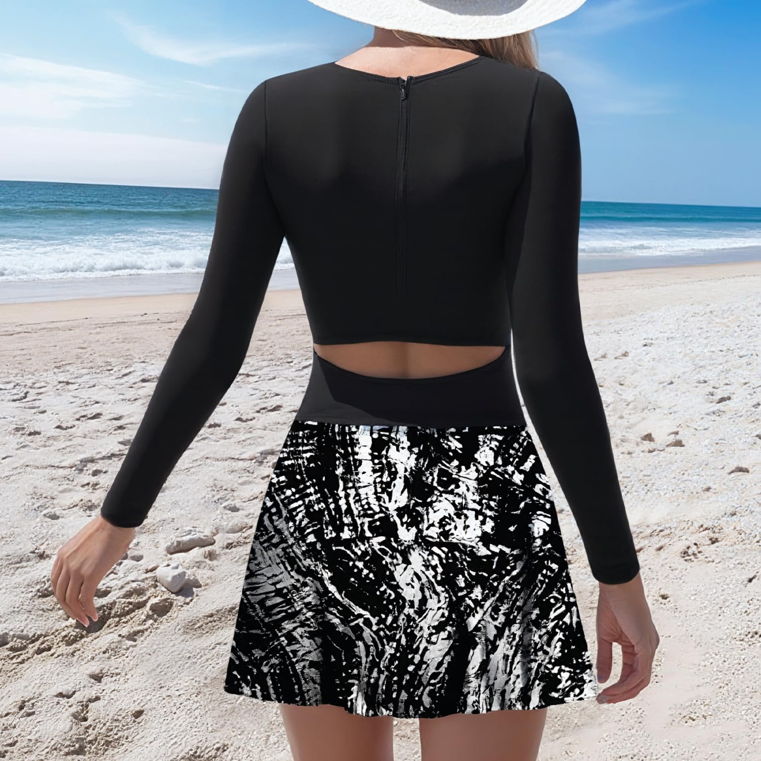 NESY Long Sleeve Swimsuits for Women Rash Guard Scoop Neck One Piece Bathing Suit Swim Dress Woman Swimwear Swimdress UPF 50+ - Image 5