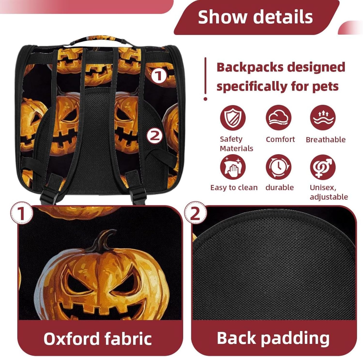 Portable Travel pet Backpack Carrier Hamster Bag Small Dog cat Carrier Breathable Hang Bag, Halloween Pumpkin