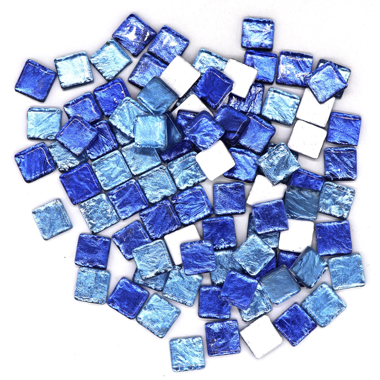 Sweven Art Mosaic Tiles, 15x15mm Square, 4mm Thick, Metallic Foil in Shades of Blue (Pack of 200Gms)