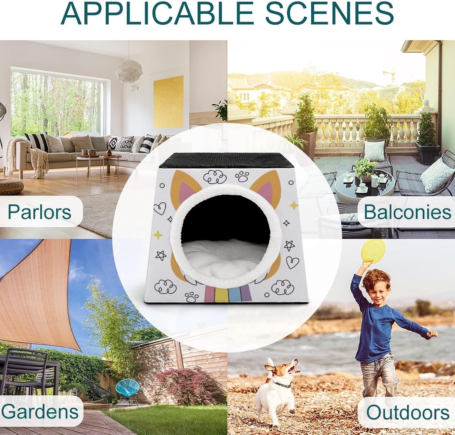 review Printed Pet House for Cats or Small Dogs Indoor Cat Bed Sofa Outdoor Cat Cube Condo Love Dog Rainbow