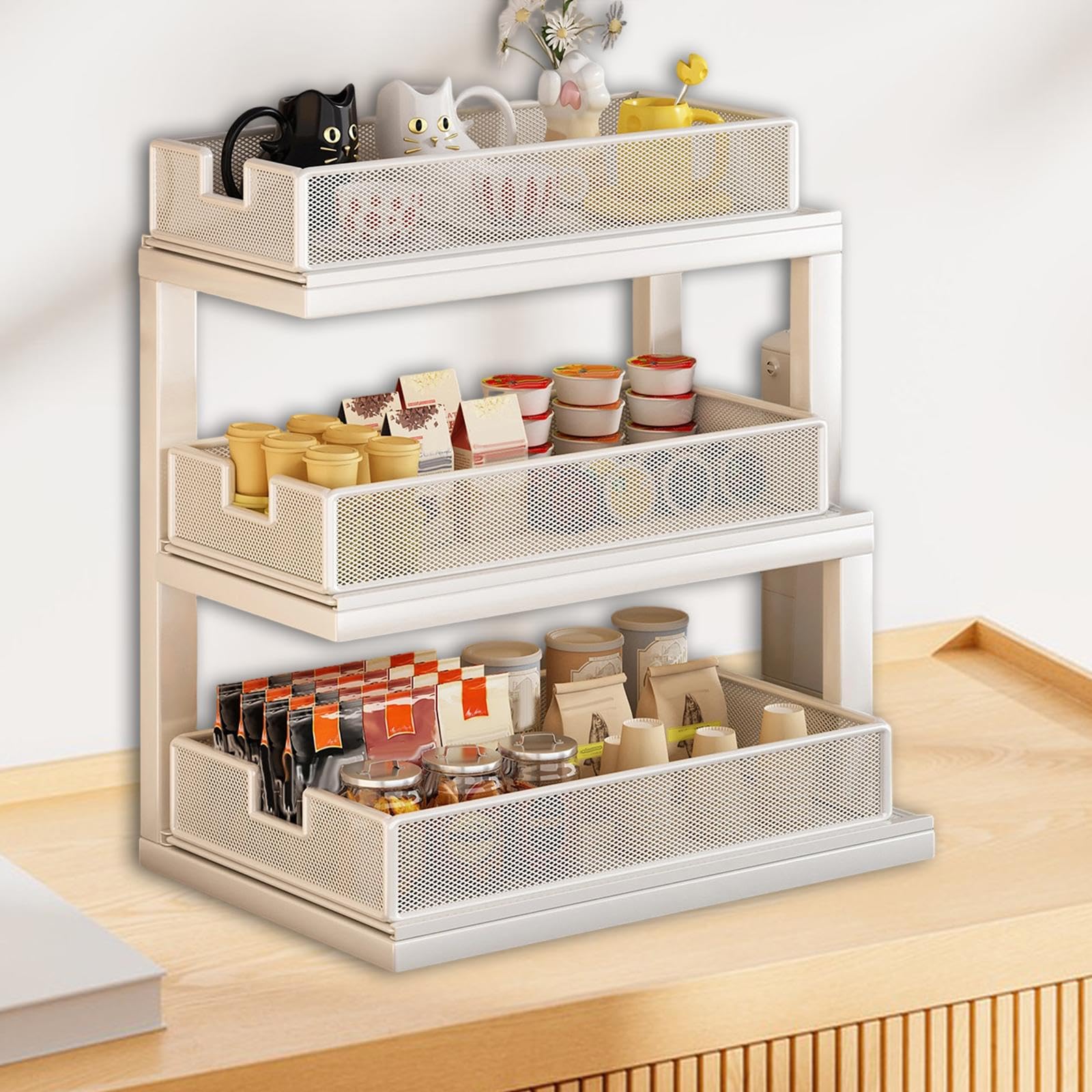 KESOTO Portavasos de 3, Portavasos Independiente, Organizador de Baño Multifuncional, Portavasos de Vidrio para Tazones, Crema Y Azúcar, Blanco, tal como se describe