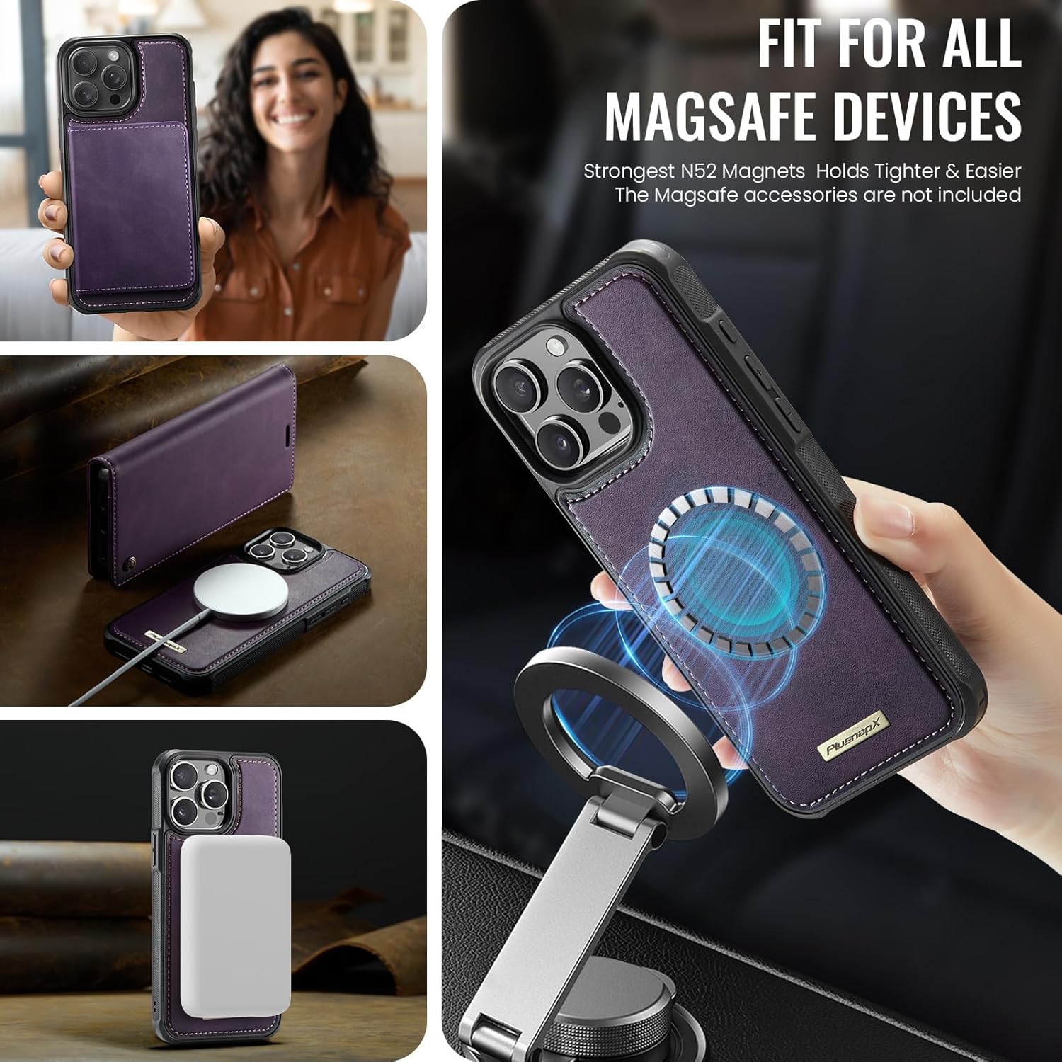 Wallet Case for iPhone 12 Pro Max Compatible with Magsafe, 2-IN-1 PU Leather Flip RFID Blocking Card Holder Stand Shockproof Magnetic Detachable Cover for iPhone 12 Pro Max 6.7", Retro Purple
