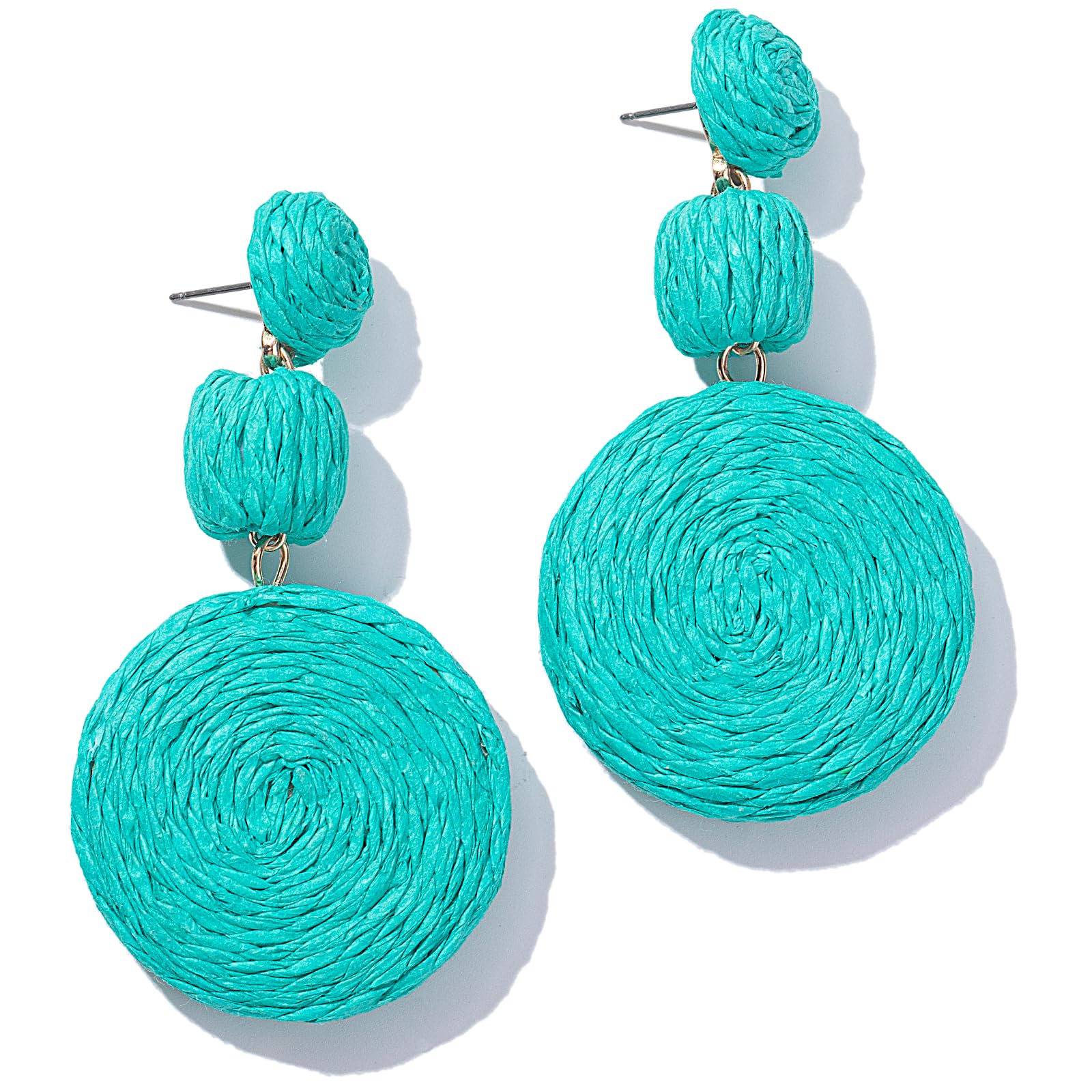 Statement Raffia Boho Round Dangle Ball Earrings - Cute Handmade Summer Bohemian Dangling Jewelry for Women