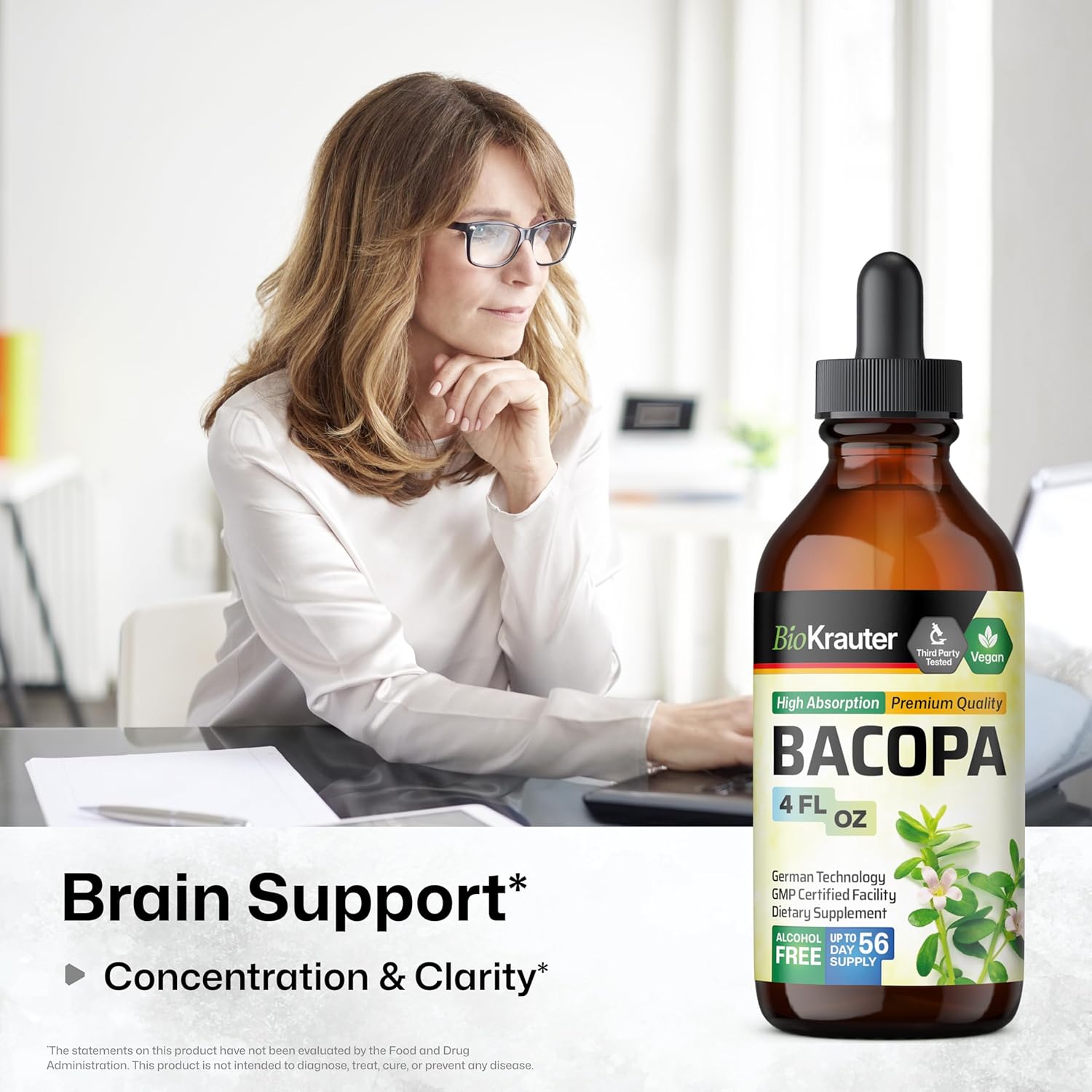 BIO KRAUTER Gotu Kola Tincture 4 Fl. Oz. & Bacopa Tincture 4 Fl. Oz.