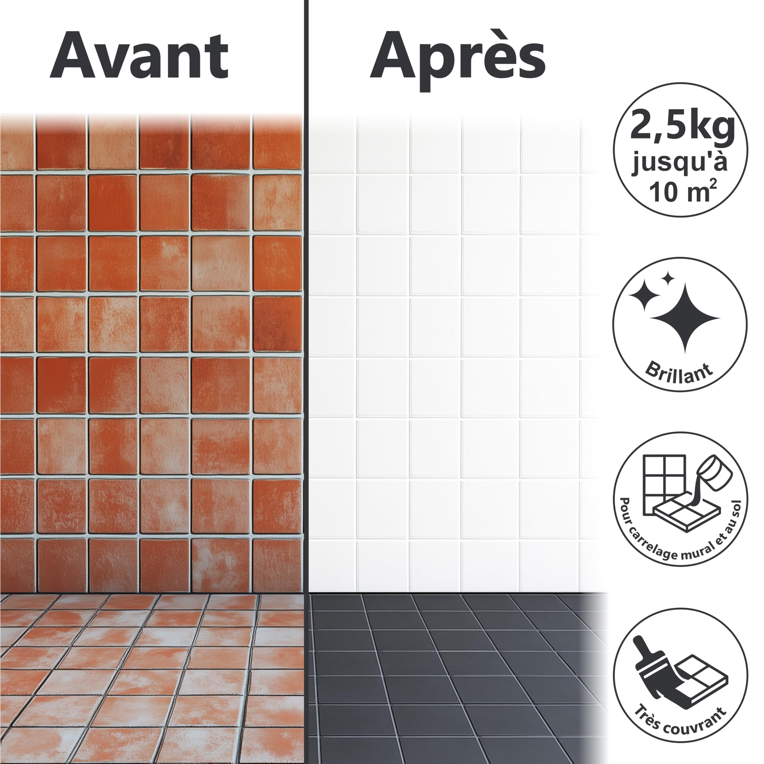 WO-WE Peinture Résine époxy pour carrelage sol mur dans cuisine, douche W712 Gris anthracite - 2,5Kg