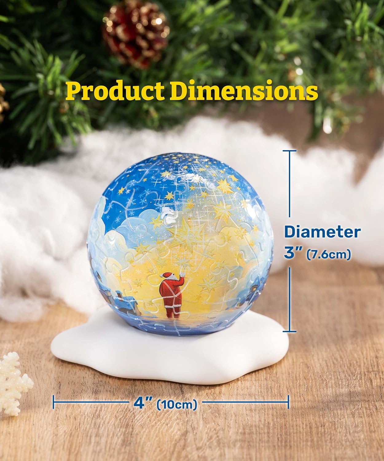 PieceRelax 3D Plastic Puzzle Sphere Light 3-inch for Adults 60 Piece - Michael David Ward - Winter Magic Unique Home Décor with Curved Plastic Puzzle Pieces [J1160]