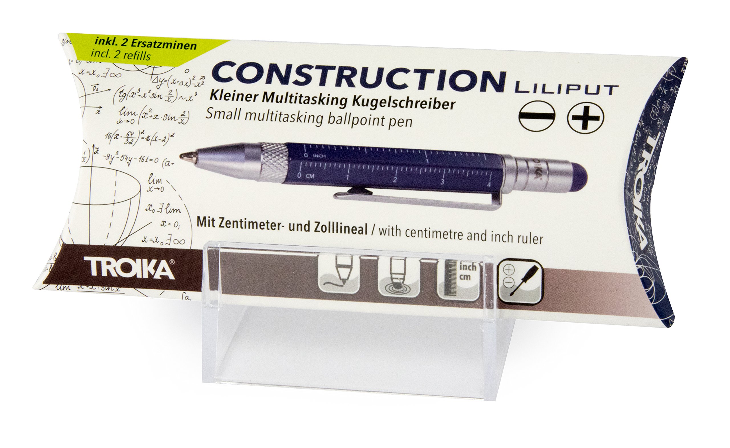 Troika Construction Liliput PIP25/BL długopis wielozadaniowy, linijka w centymetrach, śrubokręt krzyżakowy, rozmiar mały, niebieski wkład