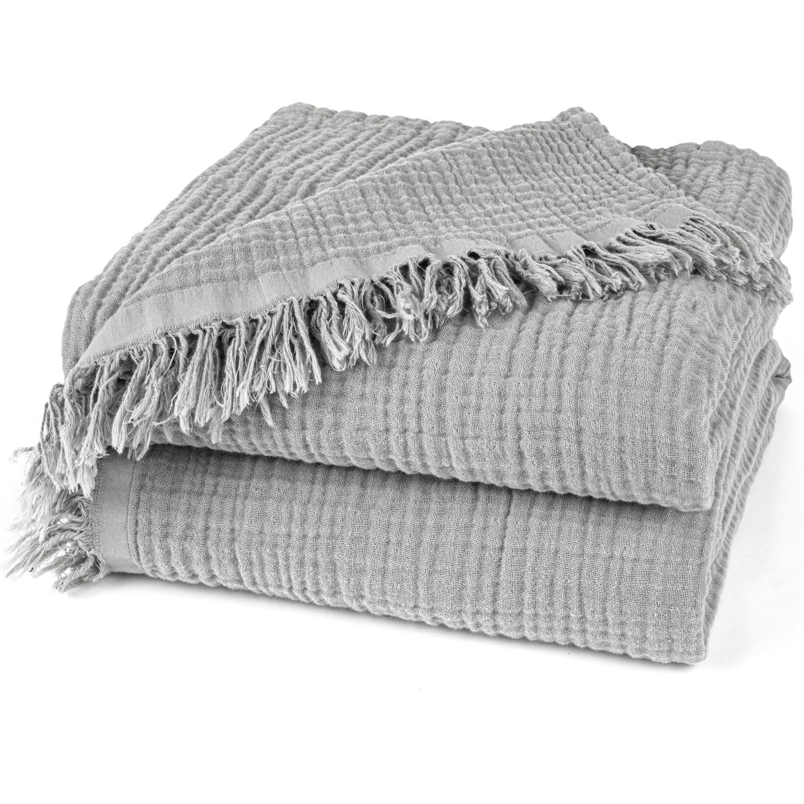 Pure Label Musselin Decke 220x240cm - Oeko-Tex zertifizierte Tagesdecke aus 100% Baumwolle | Musselin Wohn- & Kuscheldecke für Couch und Sofa in XXL | 220 x 240 cm, Farbe der Decke Grau