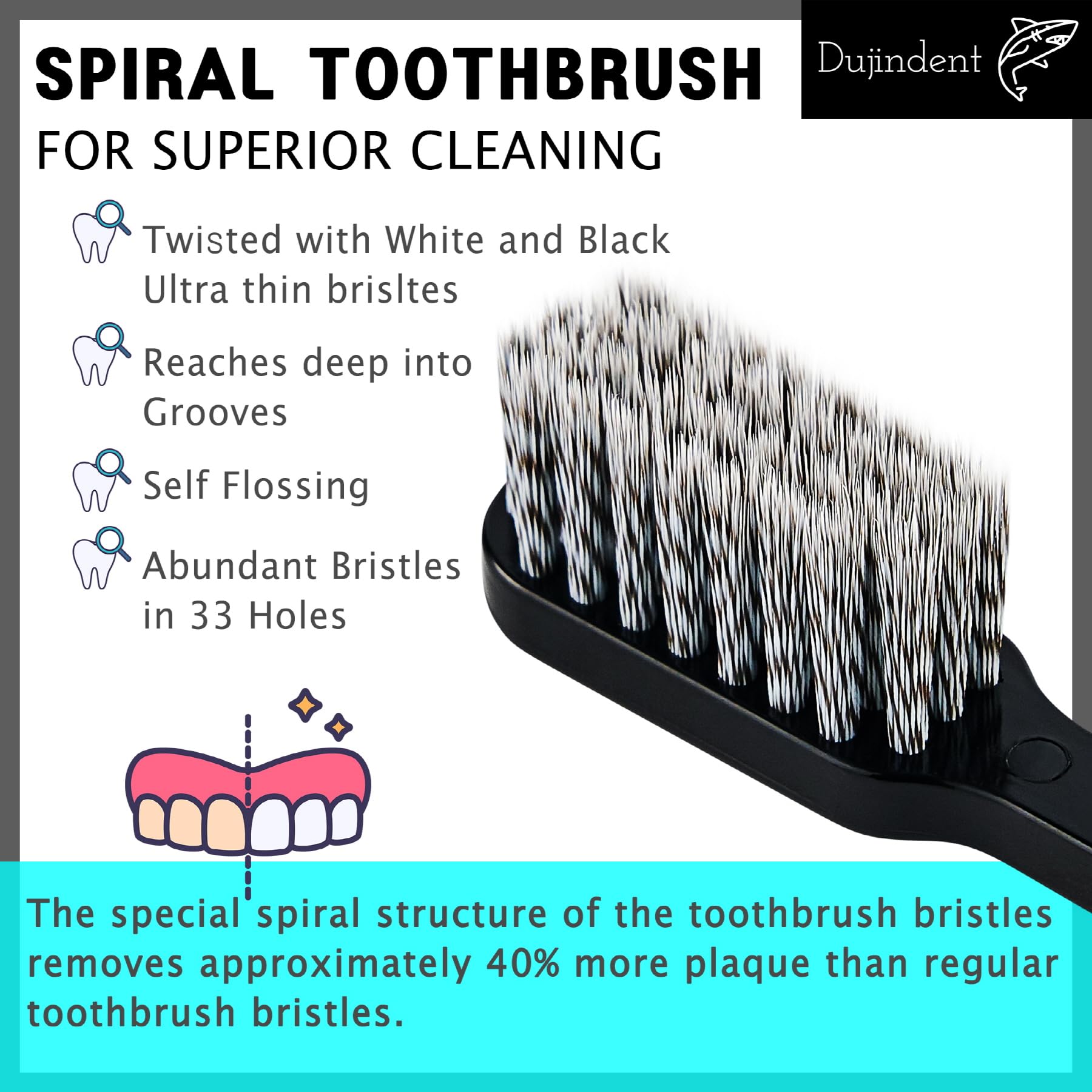 Cepillo de dientes de tiburón en espiral suave con cerdas en espiral para eliminación de placa y encías sensibles, cepillo de dientes de implante de limpieza profunda (1)