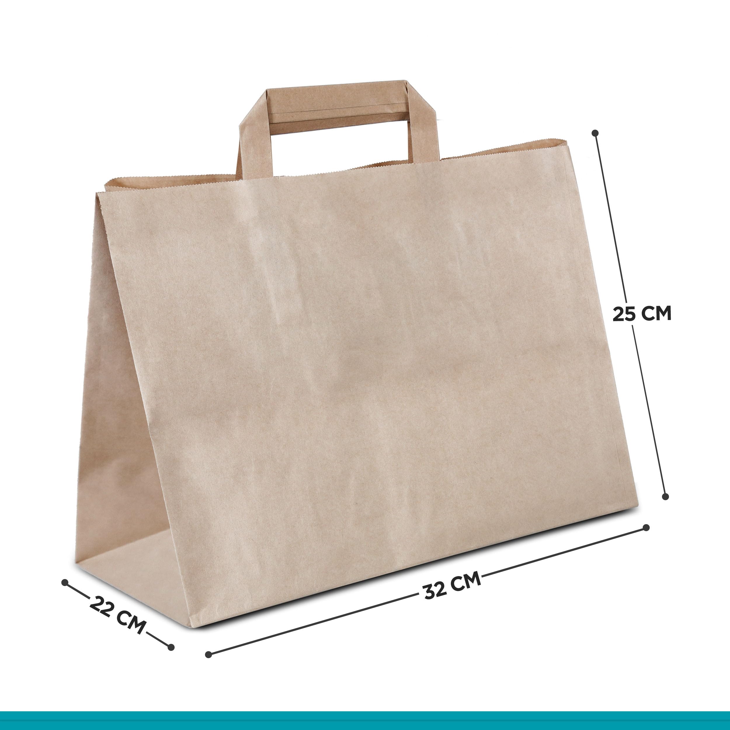 Torby papierowe, 250 sztuk, torebki na prezenty, torebki z papieru typu kraft, z uchwytami, torba do przenoszenia, papierowe torebki (32 + 22 x 25 cm - 250 sztuk, brązowe)