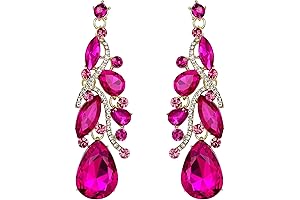 BriLove Magenta Teardrop Filigree Chandelier Earrings
