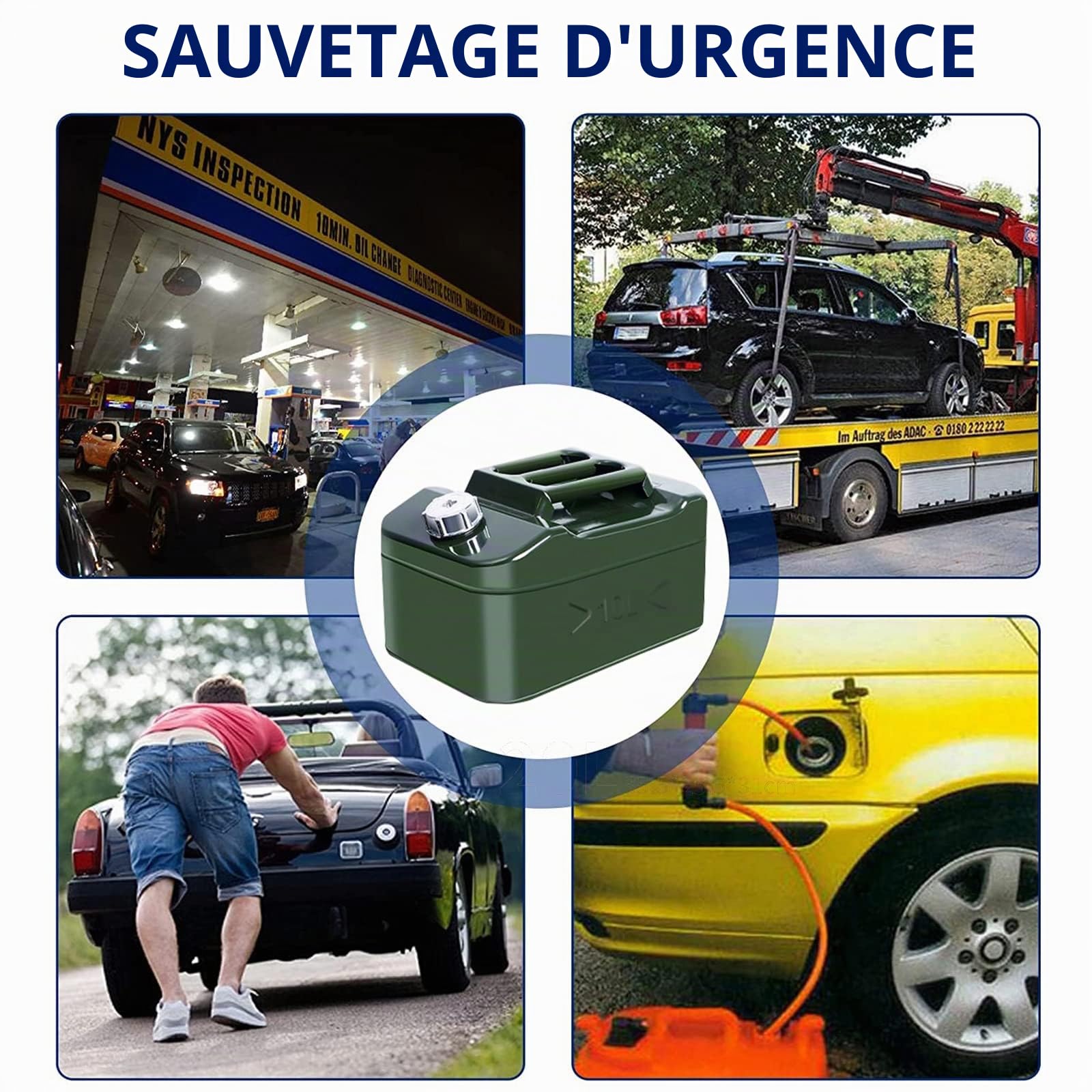 Jerrican en métal de 10 l avec bec flexible, approuvé par l'ONU pour essence, diesel et autres marchandises dangereuses – Vert